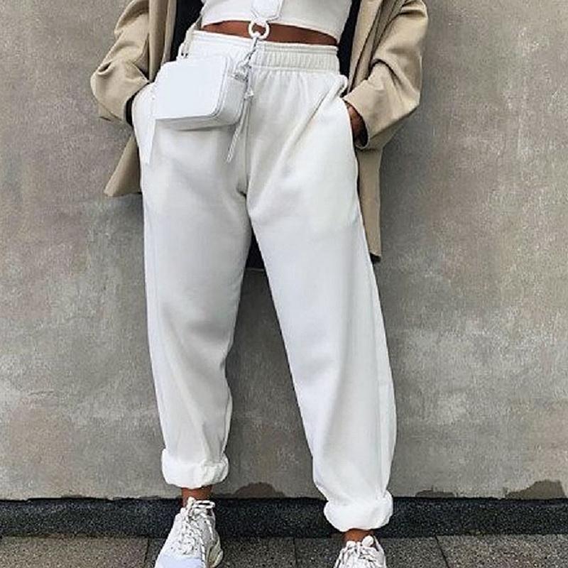 

020 Sweatpants Women Baggy Gray Sports Pants Joggers Wide Leg Oversized Streetwear High Waisted Trousers Women Thin Pants, White pant
