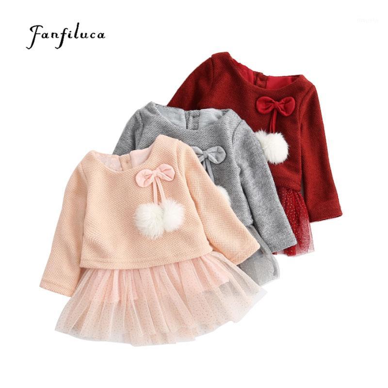 

Fanfiluca Baby Girl Clothes Long Sleeve Children Bow Dress Winter Thick Girls Tutu Dress Wedding Elegant For Girl Kids1, Gray