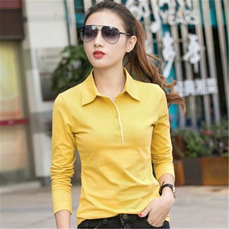

Spring and Autumn Shirt Ladies 2021 Long Sleeve Solid Color Slim Fit Polos Mujer Shirt Top Fashion Large Size Femme