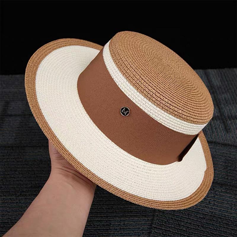 

VRIGINER NEW Fashion Women Short Wide Brim Straw Hat Sun Protection Color Matching Summer Beach Ladies Holiday Cap, White