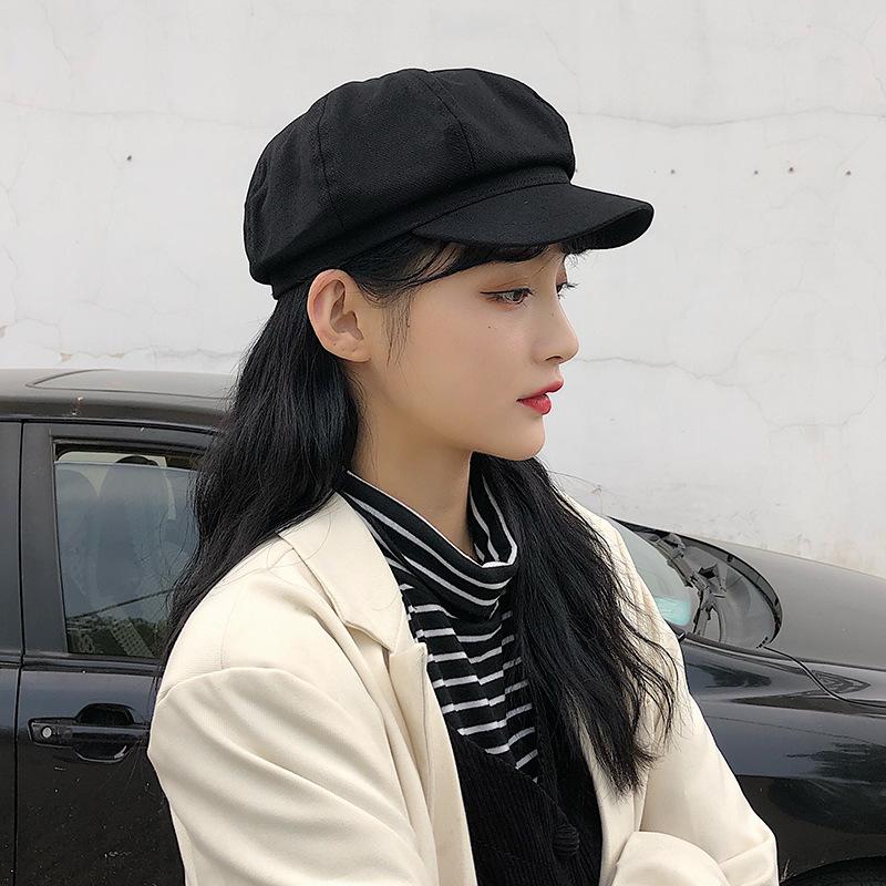 

Women Simple Beret New Girl Ladies Elegant British Retro Octagonal Cap Female Solid Literary Painter Hat boinas de mujer, Black
