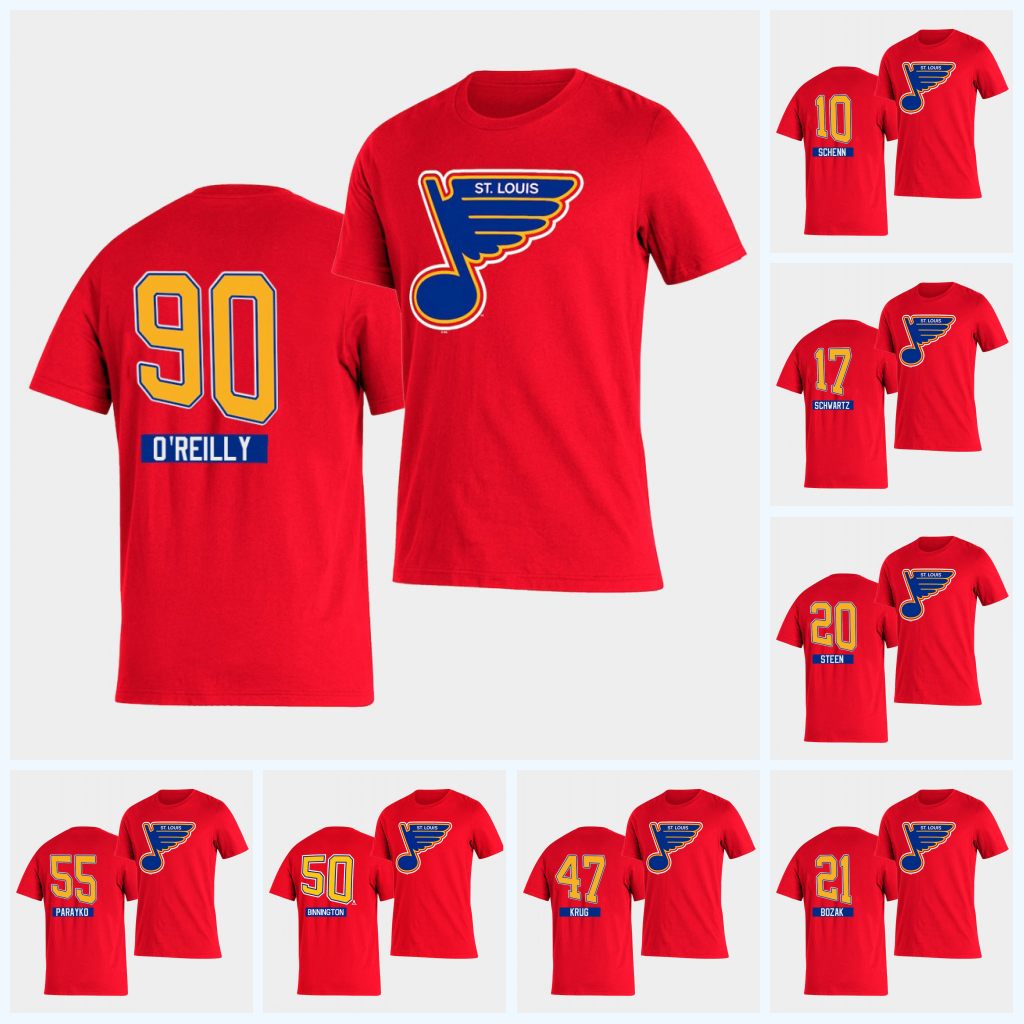 

St. Louis Blues 2021 Reverse Retro T-Shirt Ryan O'reilly Jordan Binnington David Perron Colton Parayko Alexander Steen Jaden Schwartz, 91 vladimir tarasenko