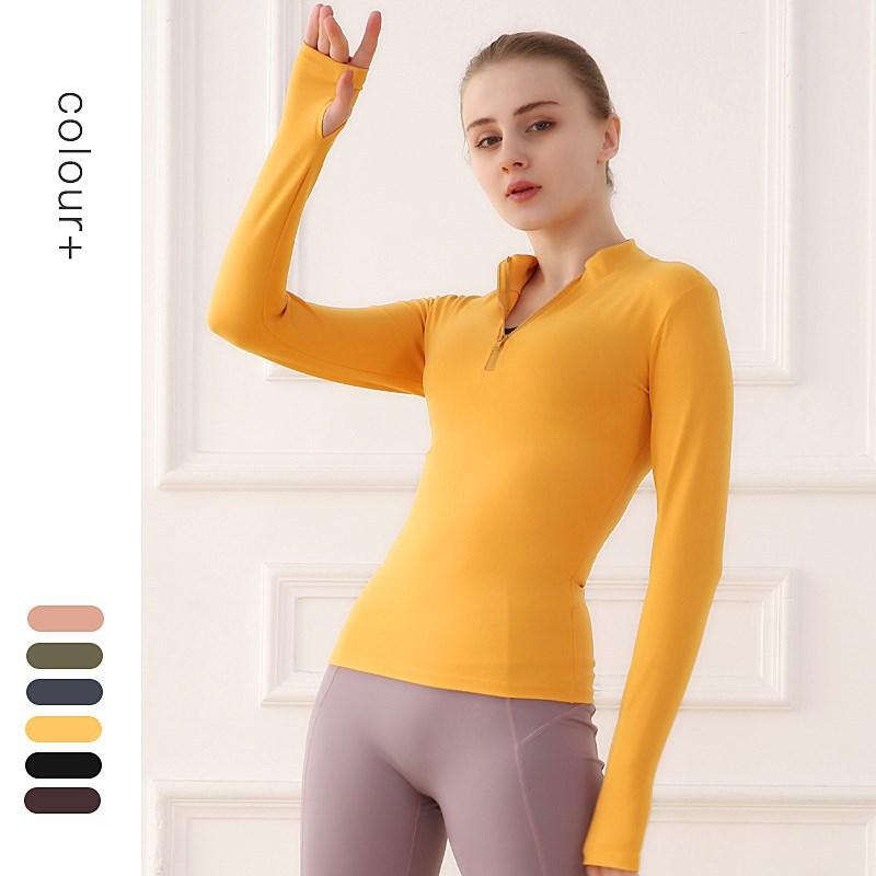 

Women' Yoga Shirt Top Slim Elastic Sexy Zipper Long Sleeve Autumn Winter Sports Running Feminine Fitness Gym Workout Clothes, Black