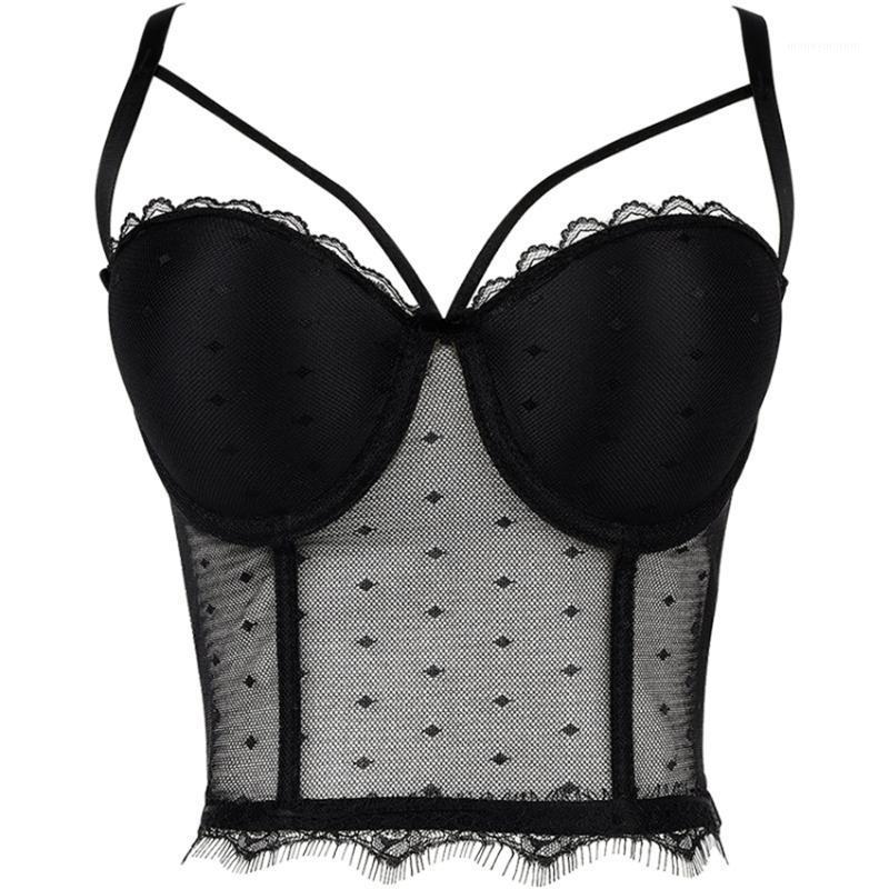 

New Camisole Sexy Lace Mesh Crop Top Mujer Summer Slim Push Up Bralette Corset Tops Female Clothes Tank Top with Built In Bra1, Db1055 black