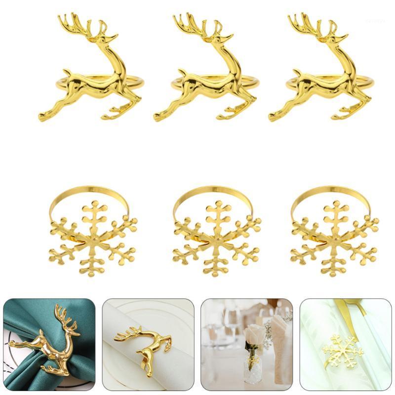 

6 Pcs Xmas Napkin Clips Exquisite Tissue Rings Alloy Napkin Holders (Golden)1