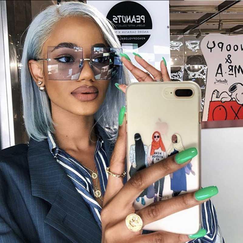 

2020 Fashion Big Rimless Sunglasses Women Vintage Trendy Designer Ladies Sunglass Oversized Tinted Eyewear1