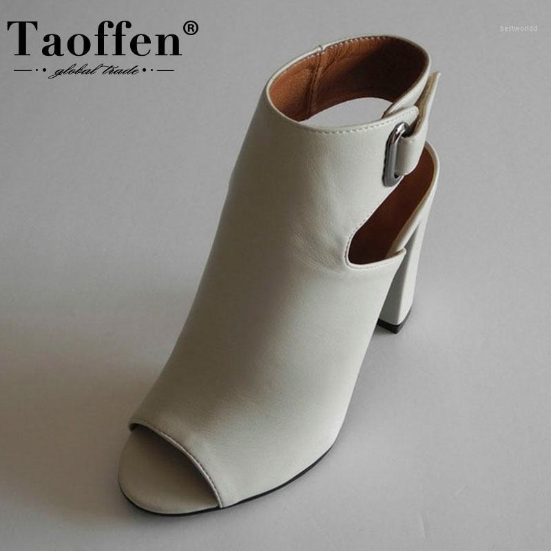 

TAOFFEN Square Heel Women Pumps Peep-Toe Solid Color Shoes Women Metal Casual Sexy Party Western Style Footwear Size 34-431, Beige