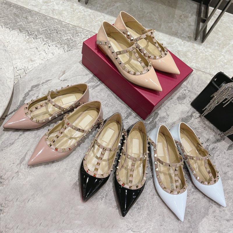 

fashion women Flat designer Pointed Dress shoes 100% Authentic cowhide Metal Lady leather rivet Belt buckle casual shoe Bright lacquer leather Lazy Loafers size 35-42, Apricot