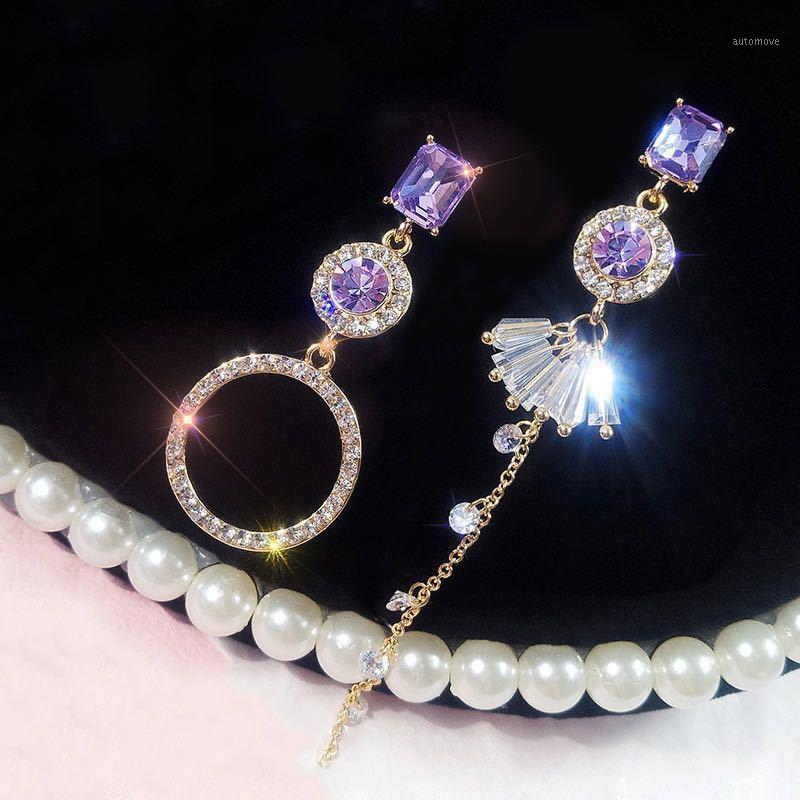 

Fashion inlaid rhinestone asymmetrical circle earrings femininity long tassel earrings party birthday gift1