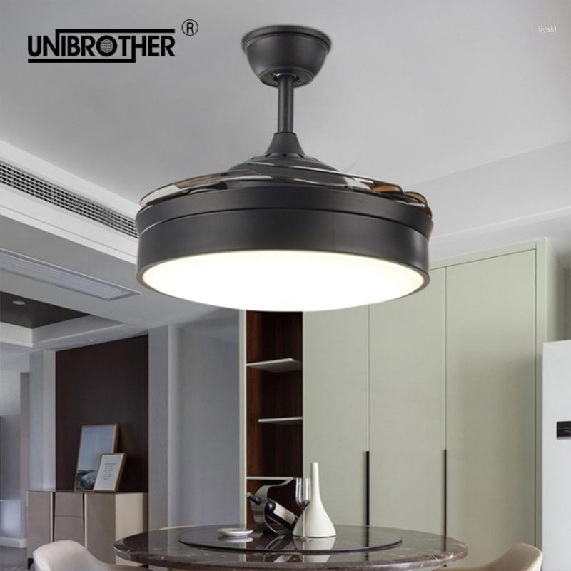 

42 inch LED silent Ceiling fan remote control Modern invisible acrylic leaf lamp restaurant lighting dimming Decorative lamps1