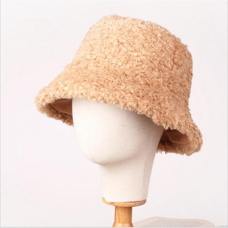 

Women Bucket Hats Winter Lamb Fur Thick Warm Suede Velvet Hats New Arrival 2020 Caps, White