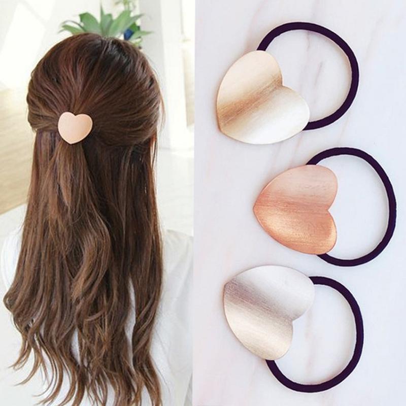 

Ins Korean Girls Hair Accessories Women Metal Heart Elastic Hair Ties Bands Gum For Scrunchie Scrunchy Mujer