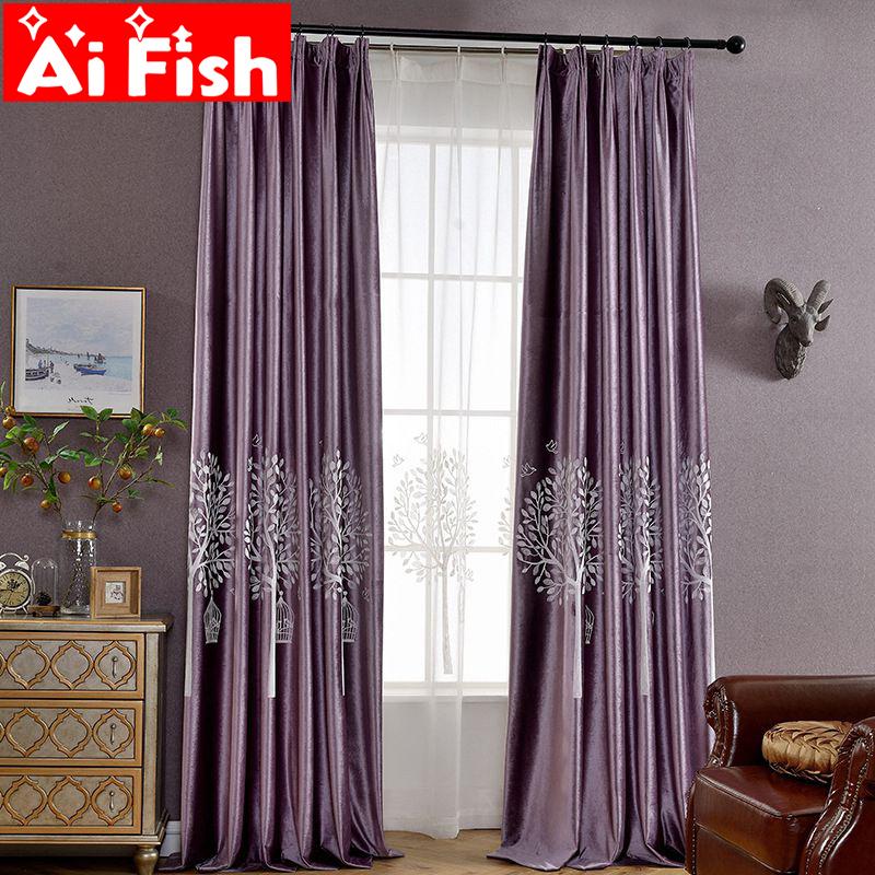

Luxury Purple Plant Embroidered Curtain For Bedroom White Window Voile Blue Velvet Blackout Curtains For Living Room MY230-40