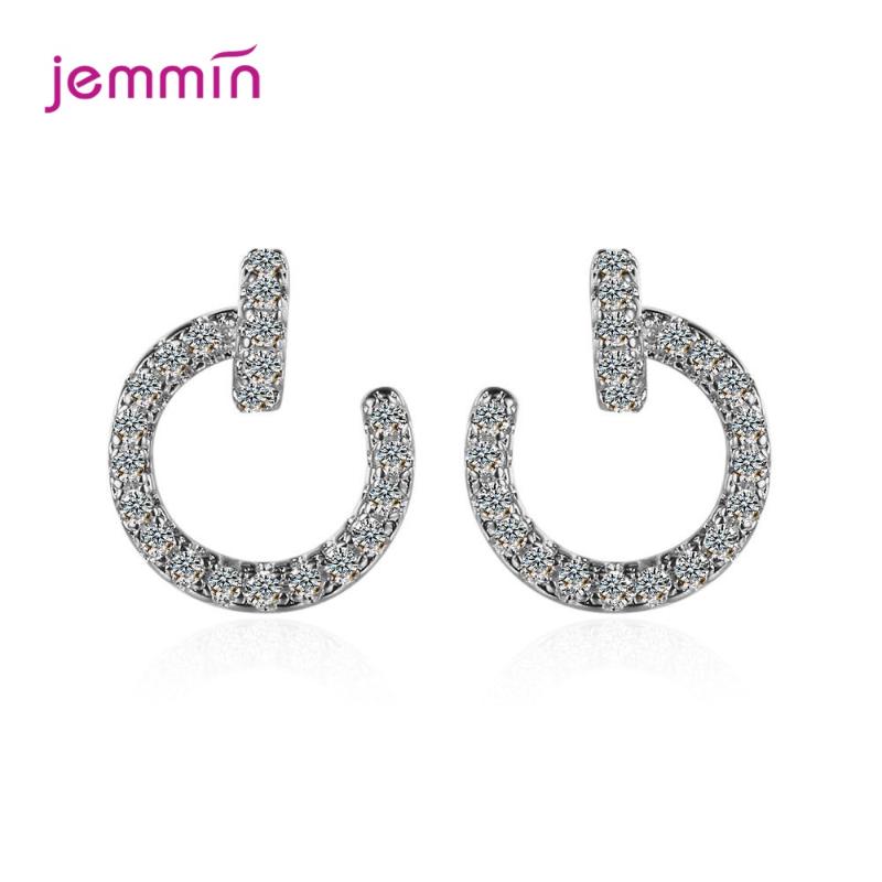

Stud Geometric Style 925 Sterling Silver Earrings Dazzling CZ Crystal Circle Round For Women Wedding Jewelry