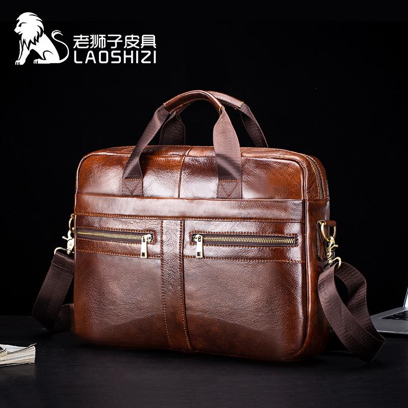 

New Men's Genuine Leather Briefcase Man Bags Men Briefcase Male Leather Laptop Bag Mens Messenger Office Bags for Men, Black