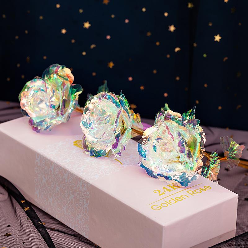 

24K Golden Rose Plastic Long Stem Real Rose Dipped In Gold With Box Anniversary Girlfriend Wife Romantic Valentine's Day Gift, 01 vibration