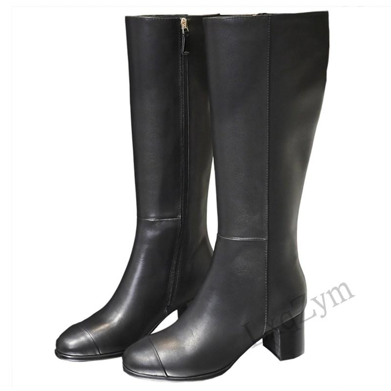 

2020 Winter High Boots Women England Style Vintage Cowhide Real Leather Fashion Knight Botas Mujer Shoes Ladies Non-Slip Heels, As show