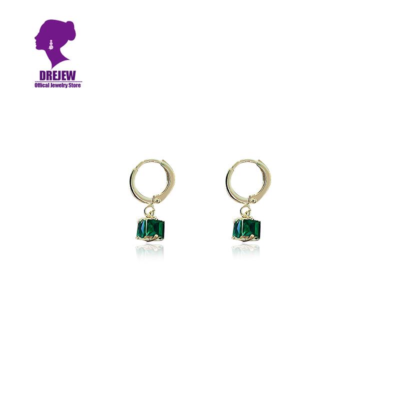 

DREJEW Small Vintage Green Crystal Rhinestone Hoop Earrings Square Geometric Circle Earrings for Women Wedding Parties Christmas
