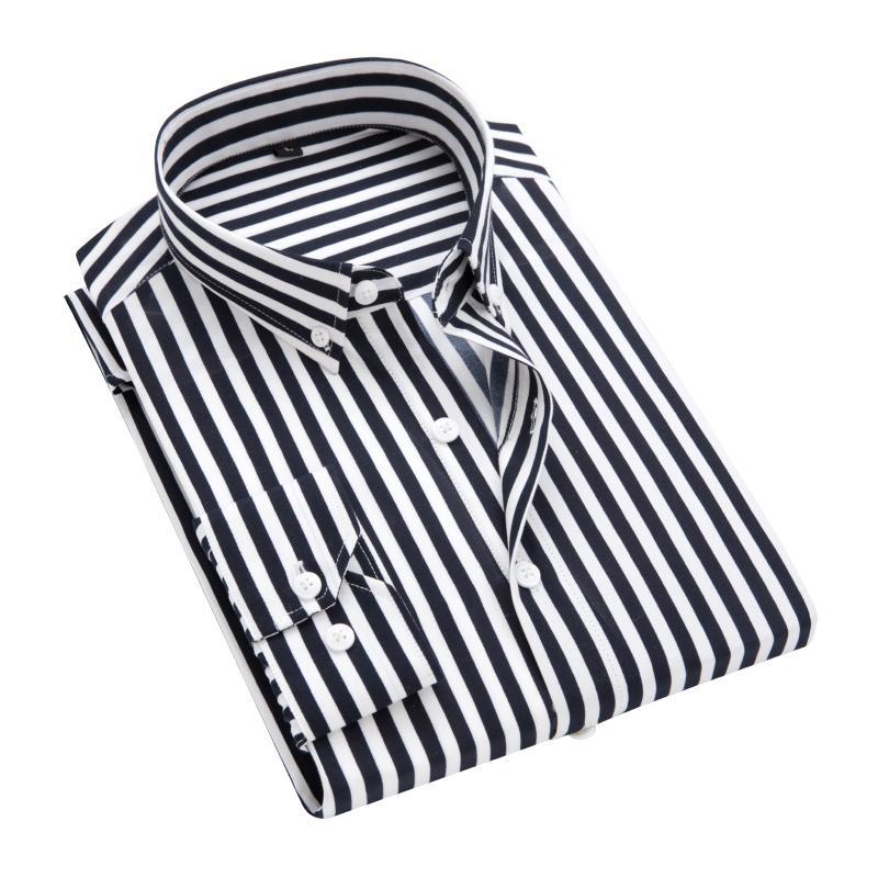 

Plus Large Size 5XL 4XL Mens Business Casual Long Sleeved Shirt Classic Striped Male Social Dress Shirts Purple Blue, Light blue