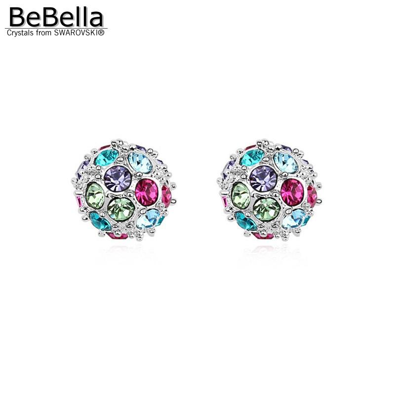 

BeBella round ball crystals setting stud earrings fashion jewelry with Czech crystals for women girl wedding Christmas gift