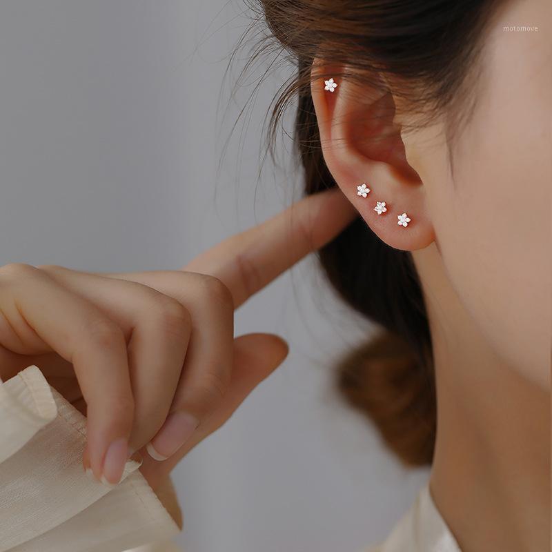 

925 sterling silver earring fashion simple zircon star Plum blossom small flower cute stud earring pretty woman girl ear jewelry1