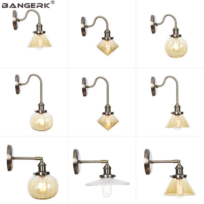 

American Loft LED Wall Light Retro Switch Bedside Wall Lamp Iron Glass Lamps Aisle Bedroom Home Lighting Indoor Luminaire