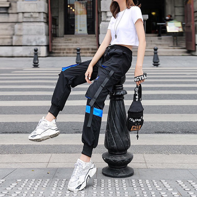 

Big Pockets Harajuku Cargo Pants Women Black Plus Size High Waist Casual Trousers Baggy Sweatpants Women Sport Korean Pants, Black;white