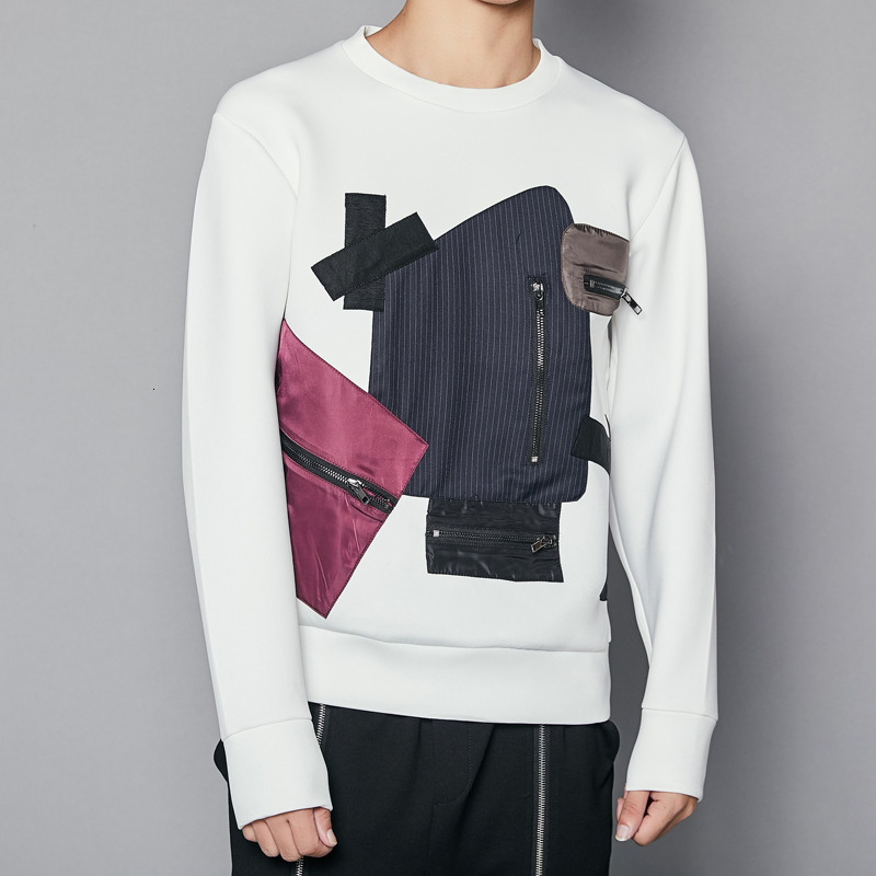 

2021 New Autumn Winter Male Patchwork Cotton Space From British Fashion Men's Round Turtleneck Hoodies. 81B4, Black