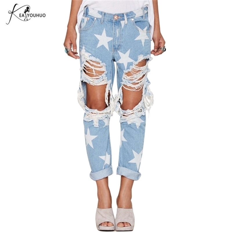 

Summer Middle Waist Female Ripped Jeans For Women Straight Casual Fashion Pants Denim Loose Mom Jeans Skinny Jeans Woman 201223, As picture