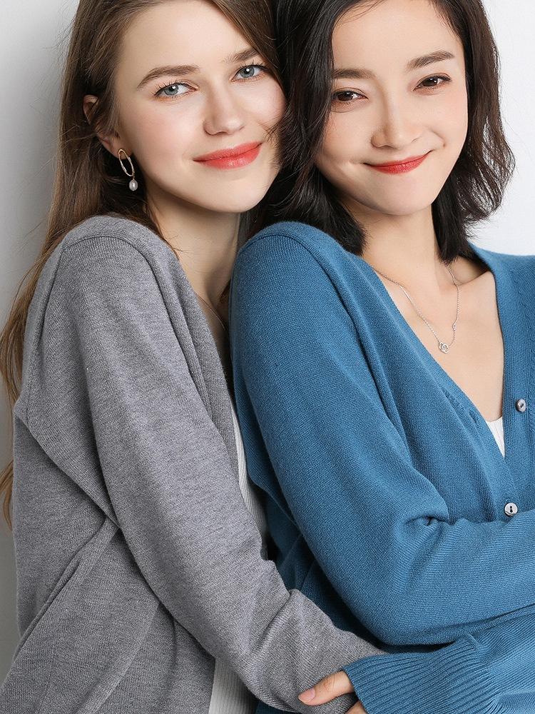 

Spring and Autumn New V-neck Wool Cardigan Women' Sweater Baggy Coat Knitted Thin Short Outer Sweater Women