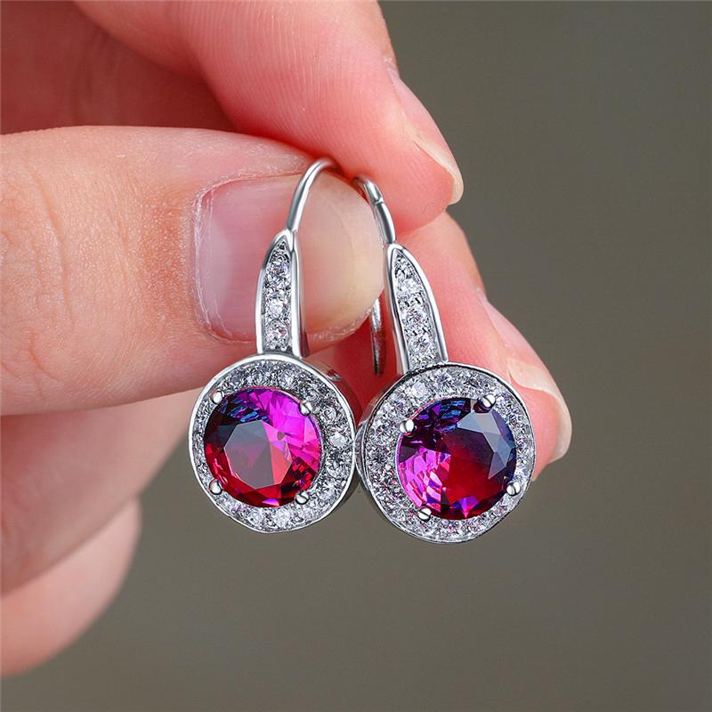 

Luxury Female Rainbow Crystal Drop Earring Charm Silver Color Wedding Jewelry Cute Bride Round Zircon Dangle Earrings For Women