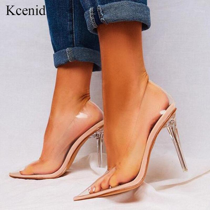 

Kcenid 2021 New trendy clear PVC transparent pumps sandals perspex heel stilettos women shoes pointed toe high heels party pumps1, Apricot