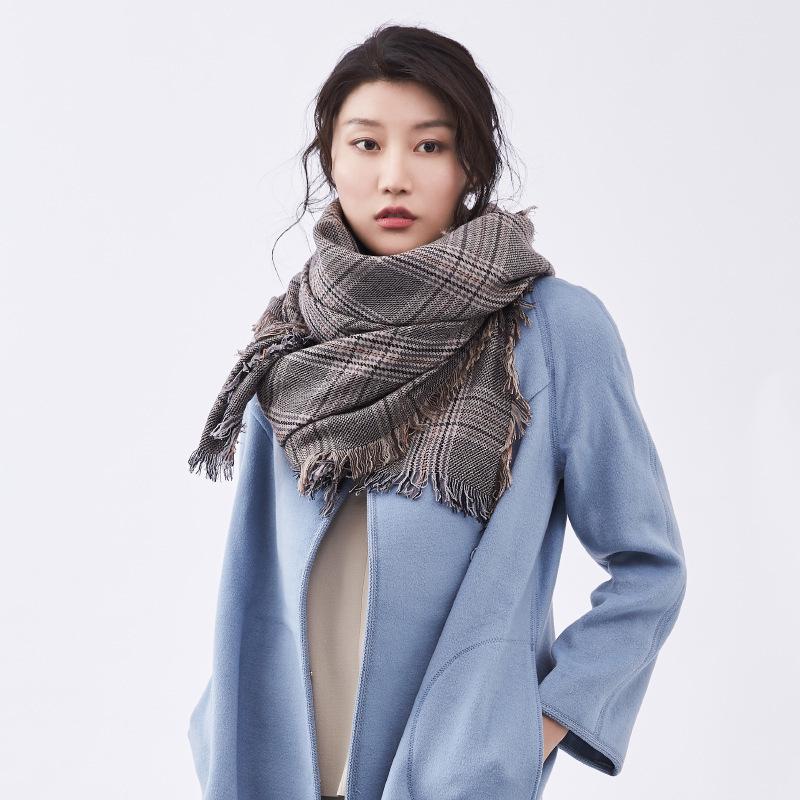 

Pure Wool Plaid Lady's Scarf 2020 Fxfurs New Inner Mongolia in Autumn and Winter Fashion Scarf. Women Adult