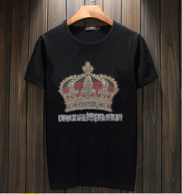

Men Designer Male Tshirts Short Sleeve Diamond Around Neck Body-construction Fashion Top t Re2z, Black