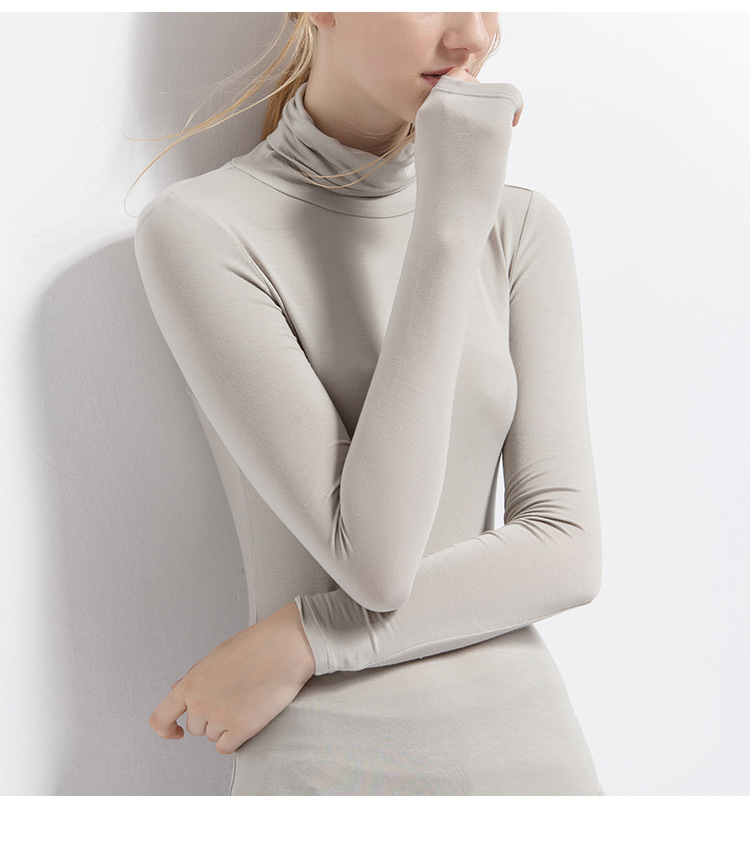 

Autumn Plus Size S-6XL Women Clothing T-shirt Tops Long-sleeved Solid Color Casual O-neck High Collar modal Bottomshirts Pullovers Tees