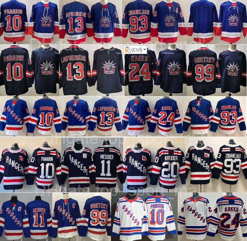 

Reverse Retro New York Rangers Jersey Hockey Kaapo Kakko Artemi Panarin Alexis Lafreniere Mika Zibanejad Chris Kreider Mark Messier Wayne Gretzky Adam Fox, 91 blue