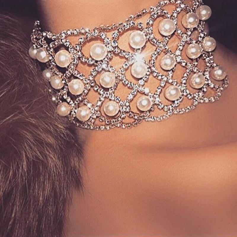 

Luxury Statement Necklace 2020 Big Rhinestone Choker maxi crystal necklace Simulated Pearl Party Collier Femme Jewelry Collares