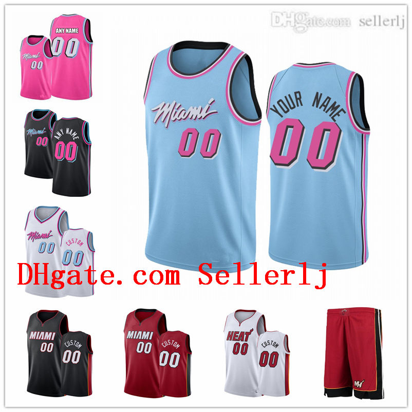 

Custom Dwayne 3 Wade Jimmy 22 Butler Tyler Herro Miami Heat Pink 40 Haslem 25 Nunn Goran 7 Dragic Bam 13 Adebayo Basketball Jerseys, Black;red