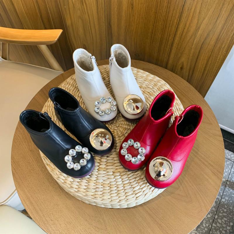 

Girls Short Boots Spring Baby Single Boots Bling Princess Shoes Side Zipper Winter Snow Solid Color Kids Botas Rhinestone, Black single boots