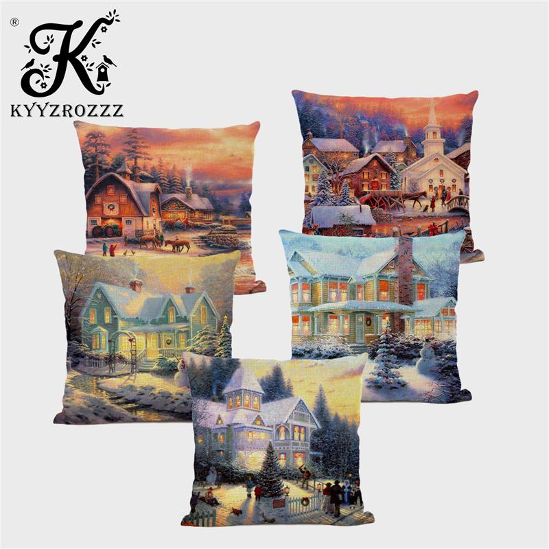 

Christmas Cushion Cover Happy Christmas Snowman Tree Suitable for Home Sofa Bedroom Pillow Case Funda Cojin 40x40CM, 01