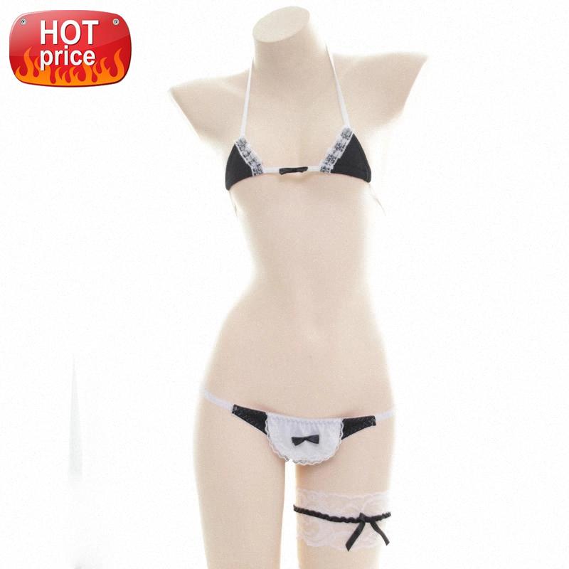 

Sexy Maid Style Women's Lingerie 2PCS Set Bra & Panties Set Bikini Bows Cute Lolita Underwear Cosplay Kawaii Lingerie #tP1D, Black;white
