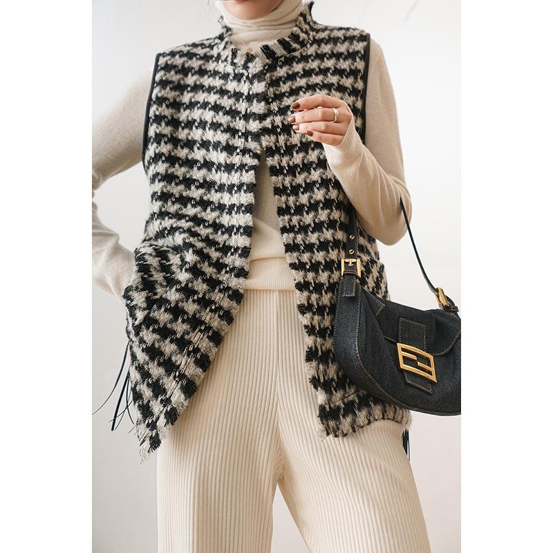 

Houndstooth Wool Small Fragrant Wind Vest Jacket Women 2021 New Temperament Commuter Women' Jacket, Thousand bird grid