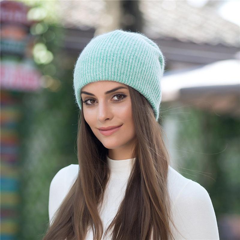 

New Women Simple Cap High Quality Fur Beanie Hat For Female Winter Skullies Cap Wool Soft Warm Gorros For Female 2020, Blue;gray