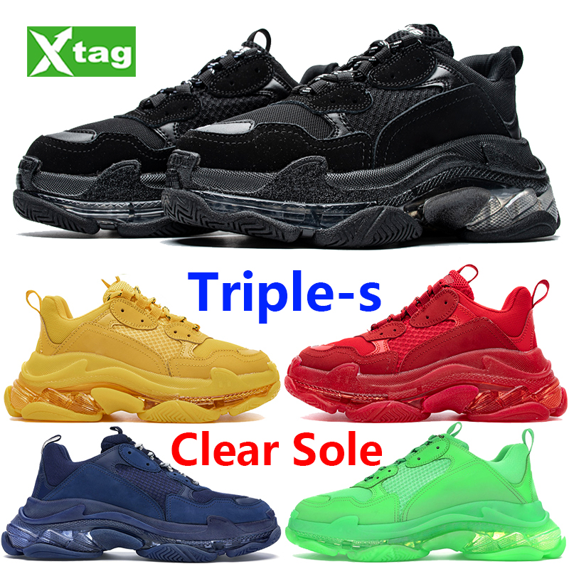 

Fashion Triple s clear sole dad shoes 17FW platform black white yellow rainbow beige grey men women sneakers running basketball shoes, 20 us dollars for box