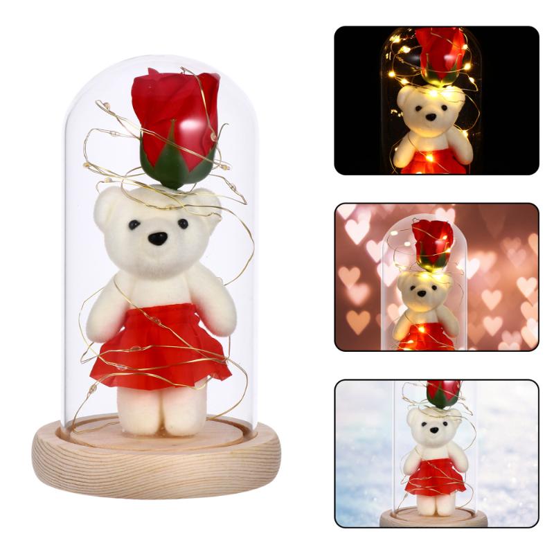 

1pc Romantic Artificial Rose Bouquet Night Atmosphere Light with Glass Cover, Pink