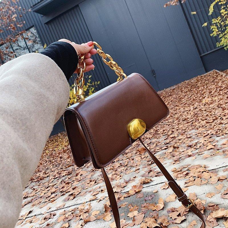 

The Latest Fashion Design Handbag Leather Shoulder Bag Solid Color Messenger Bag, Black