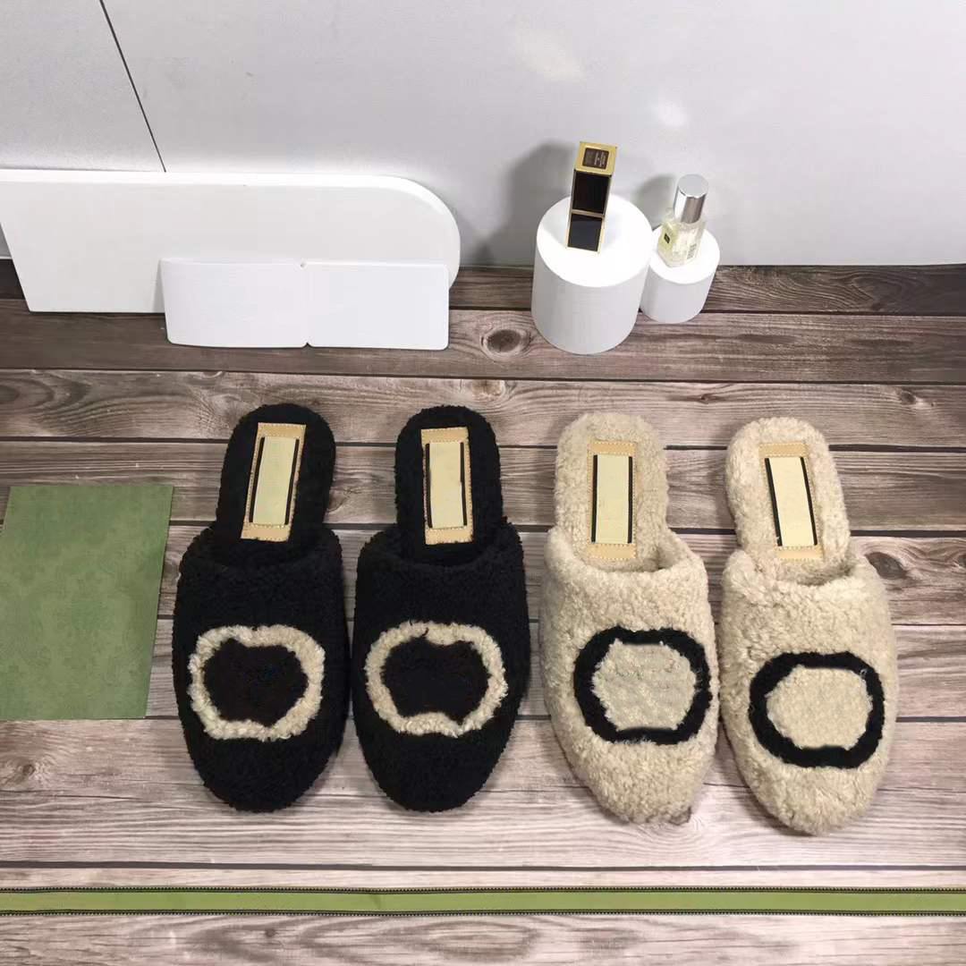 

2022 Luxury designer Slippers Ladies Fashion wool Slides Winter fur Fluffy Furry Warm letters Sandals Comfortable Fuzzy Girl Flip Flop Slipper, Black
