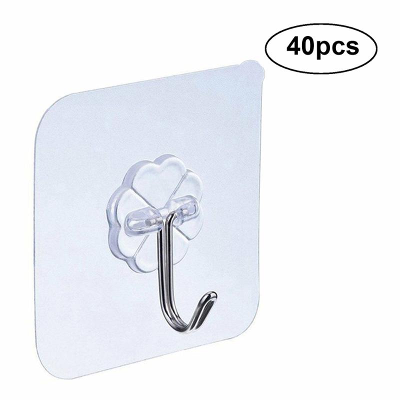 

40 Pack Powerful Traceless Hook Strong Transparent Magic Stick Hook Acrylic Glue Kitchen Bathroom Wall Hanger
