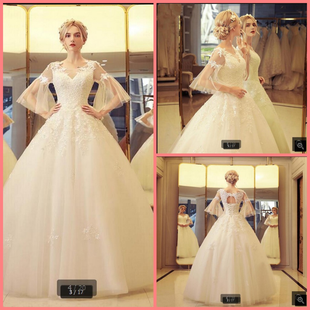 

2021 Romantic white tulle ball gown wedding dress hollow back sexy beaded lace appliques bride dress winter puffy sleeve wedding dresses, Ivory