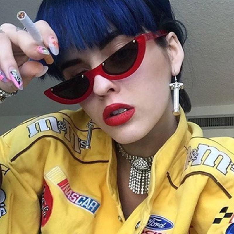 Vintage Half Frame Sunglasses Women Cat Eye Small Black White Red Colorful Transparent Sun Glasses Female Male